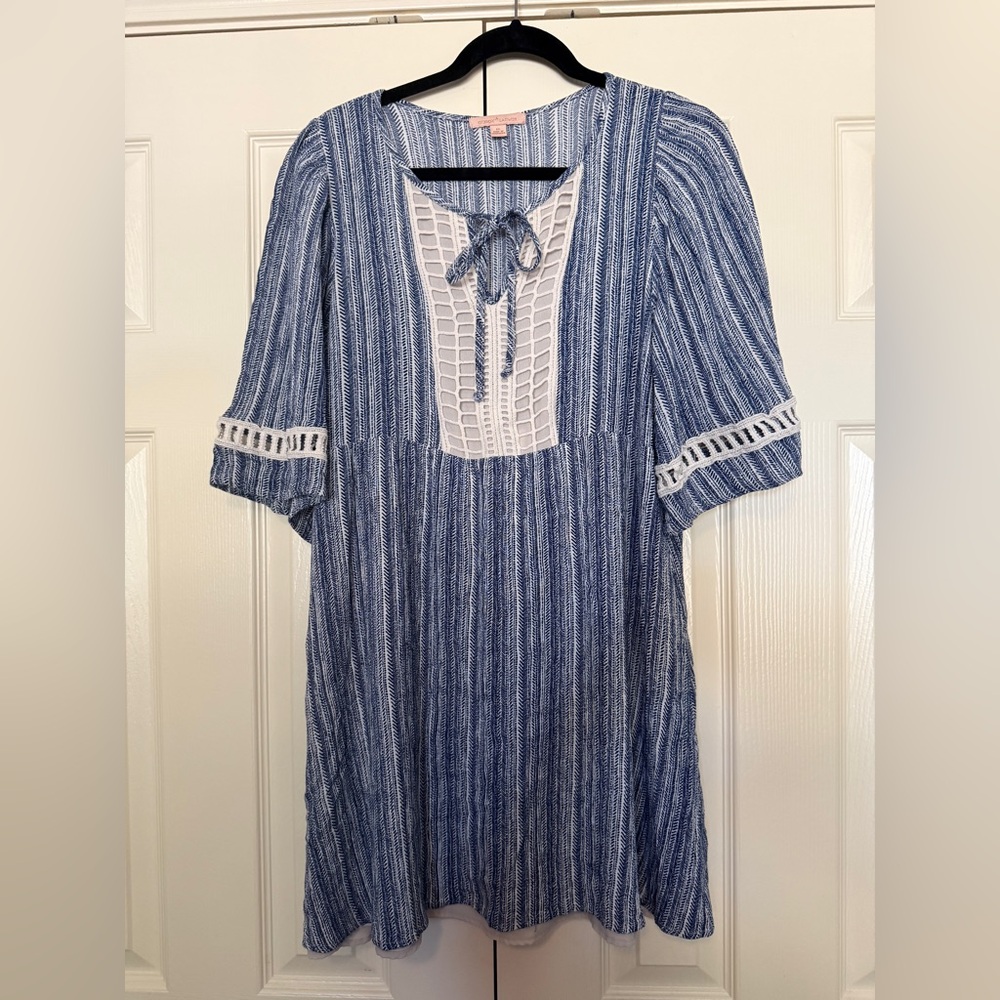 Gibson Latimer Blue and White Striped Mini Dress